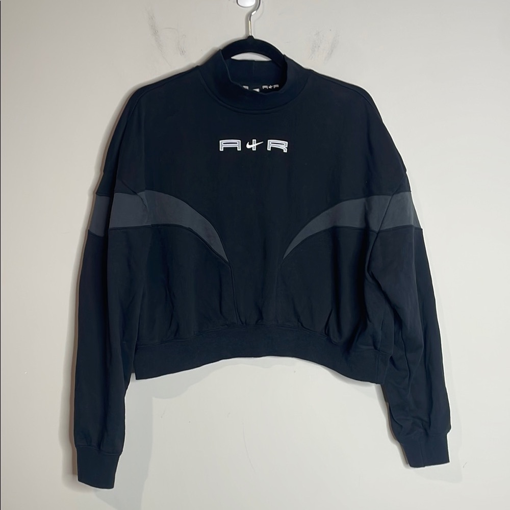 Nike Air | Women’s Black Mock Women Cropped Fleece Crew Size Large - Picture 2 of 6